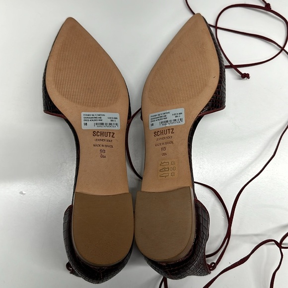 Schutz Neida Flats Lace Up D'Orsay Shoes Crocodile Embossed Red New Size 9 - Picture 8 of 10